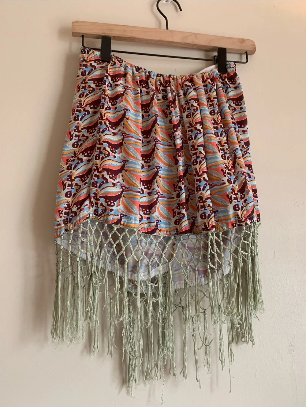 Anthropologie Multicolor Fringe Mini Skirt Beach Style Women Size Small